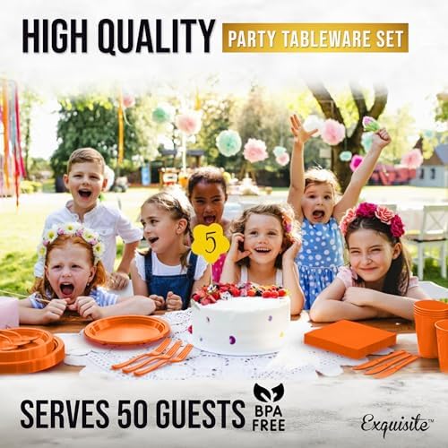 Exquisite 350 Pcs Orange Plates and Napkins Party Supplies Plate Sets