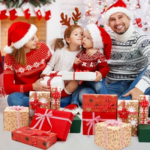 DECYOOL Christmas Ribbon 6 Rolls 60 Yards Red Pink Xmas Grosgrain Ribbons
