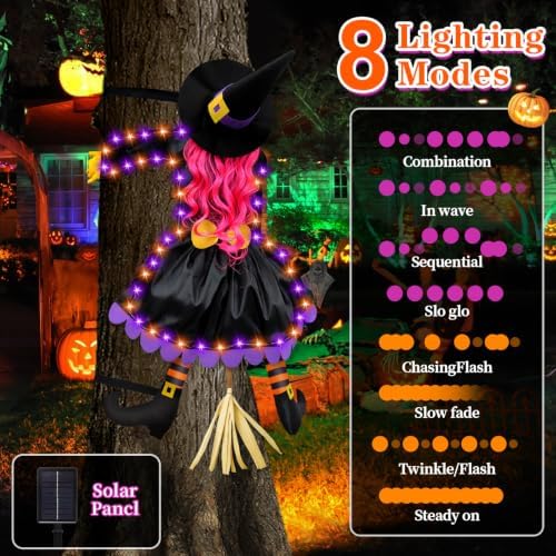 Halloween Decorations Outdoor, Solar Witch, Pink Hair