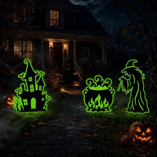 Halloween Decorations Outdoor, Witch Yard Signs with Stakes Glow In Dark