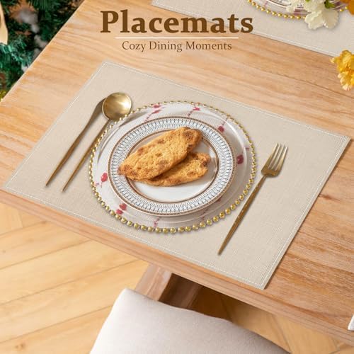 Bloss Beige Placemats Set of 6-12x18 Inch Easy to Clean Seasonal Table Mat