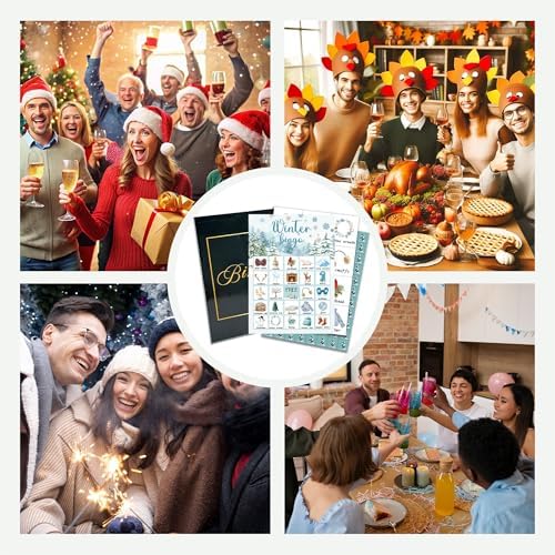 Christmas Party Bingo Game Cards, Winter Bingo Set for Adults Large Group, Winter Holiday Fun Party Games, Xmas Activities Icebreaker Games, for Family Friends, 02