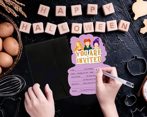 Halloween Party Invitation Cards with Envelopes - 12 Pack Hocus Pocus Halloween Invitations for Kids Adults - 5 x 6.6 Inch Witch Birthday Invitations for Haunted House Scary Holiday Party Favors