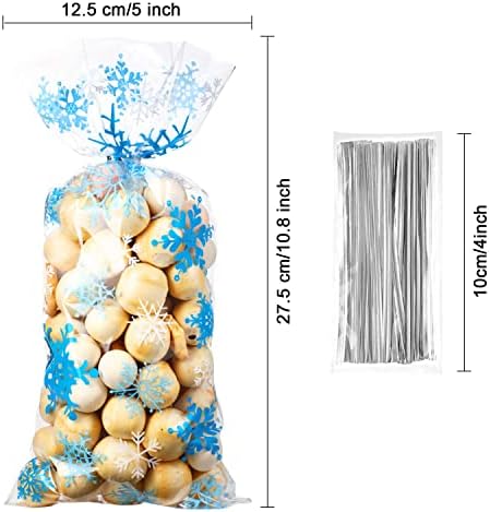 Blulu 200 Pcs Winter Snowflake Cellophane Treat Bags Christmas Goodie Bags