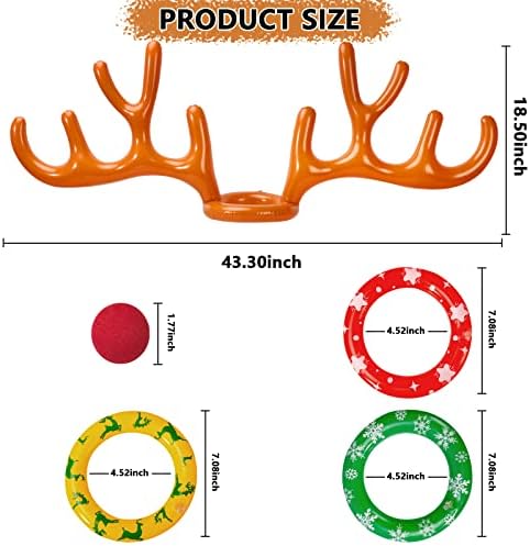 Max Fun Inflatable Reindeer Antler Ring Toss Christmas Games Indoor Outdoor Party Games Hat for Xmas Gifts Holiday Party Supplies Favors Games for Family