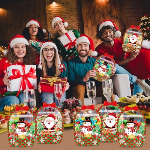 Fuutreo 50 Pcs Christmas Gift Bags, Clear Santa Resealable Plastic Pouches