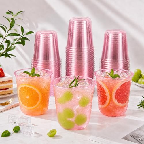 50 Pack 12 oz Pink Plastic Cups, Disposable Cocktail Cups for Party