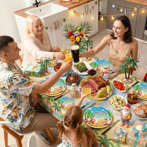 Litmitfu 24 Pcs Christmas in July Plates Set - Blue Summer Themed Paper Plate, Disposable Xmas Round Dinner Dessert Plates Tableware for Christmas in July Party Supplies Favors Table Decorations