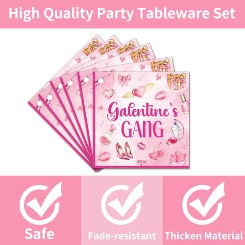 EUOYUFO 96Pcs Pink Galentine Party Decorations Tableware Set Happy Galentine's Day Paper Plates Napkins Forks Galentines Valentines Day Theme Party Supplies Serve 24 Guests
