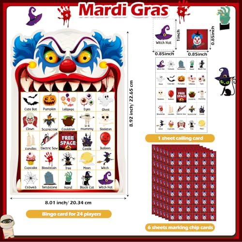 Blosssound Halloween Clown Bingo Game 24 Players with Call Cards Markers