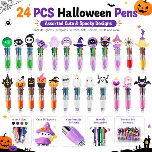 24PCS Halloween Fun Mini Multicolor Pens 4-in-1 for Party Favors Gift
