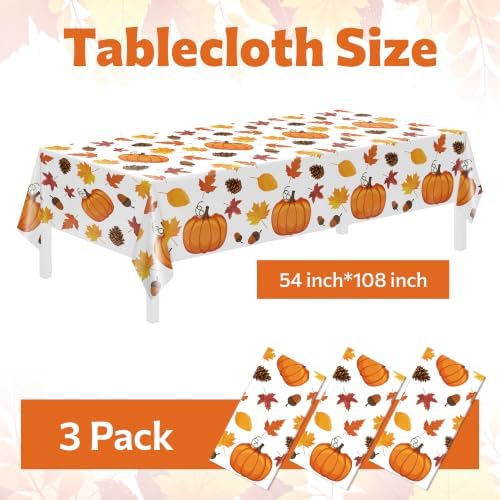 Childom 3 Pack Thanksgiving Tablecloth,Thanksgiving Decorations 54x108 Inch Disposable Plastic Tablecloth,Fall Pumpkin Maple Leaf Party Table Cover for Home Table Decor Dinner Birthday Party Supplies