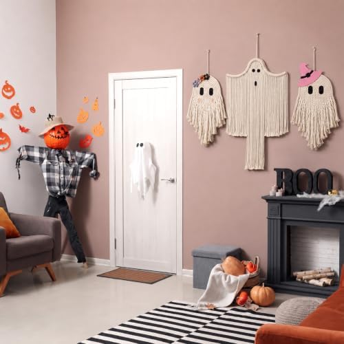 Remagr 3 Pcs Halloween Macrame Bats Wall Decor, Ghost Decor, Classic
