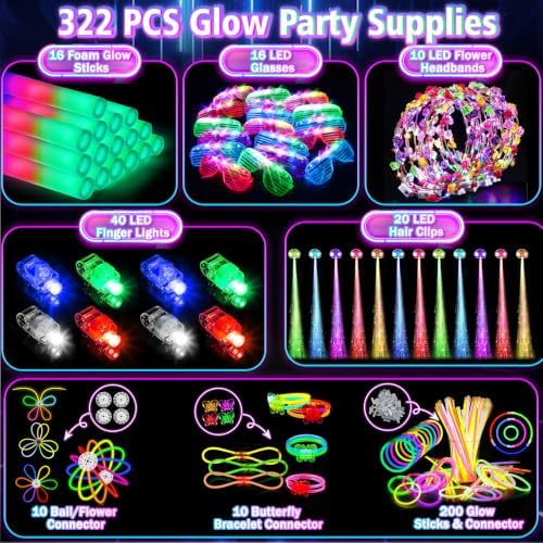 OLUPP 322Pcs Glow in the Dark Party Supplies, Kids Halloween Party Favors