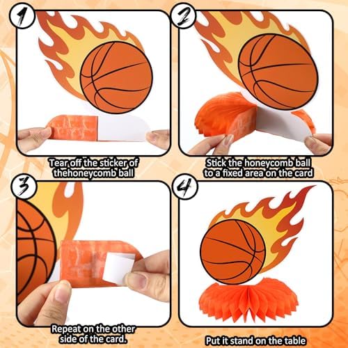 Yuntau 12 Pcs Basketball Party Decoration Honeycomb Centerpiece Basketball Table Topper Sports Table Decoration for Men Birthday Sports Theme Party Favors Supplies