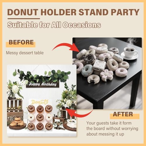 TourKing 2PCS Donut Wall Display Stand,Wooden Donut Wall Stand Wedding Party Decoration Display Board Can Accommodate 18 Donuts, Reusable, Durable