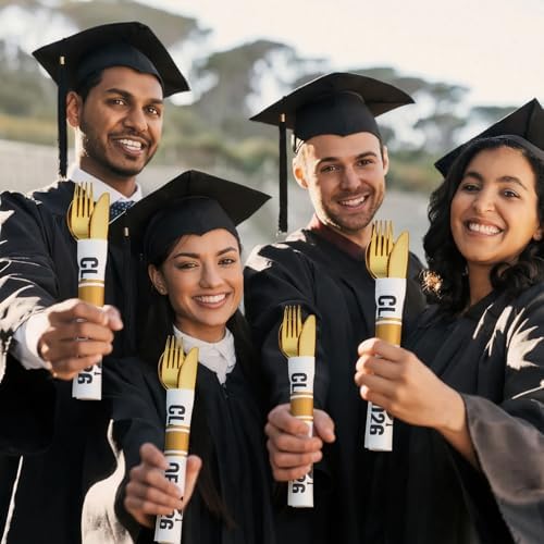 Gueevin 50 Set Graduation Plastic Silverware Set Graduation Party Supplies
