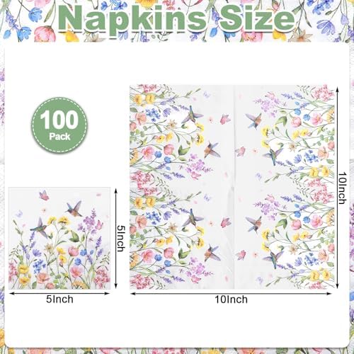 NatNarr 100 Pcs Wildflower Napkins, 5" Floral Cocktail Napkins