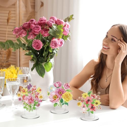 Kosiz 9 Pcs Wildflower Diamond Art Tabletop Decor Flower Diamond Art Kits