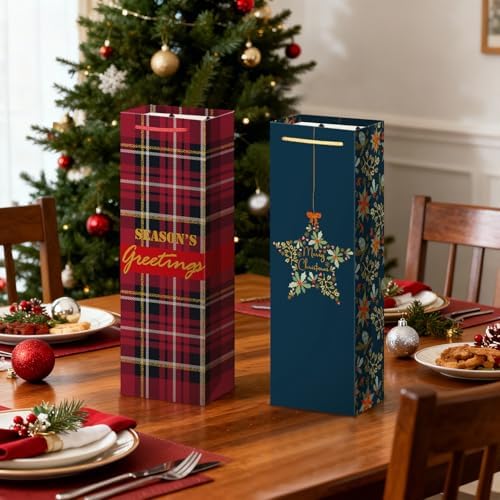 Xylitic 12 Pack Christmas Wine Bags Bulk with Handles, Holiday Wine Gift Bags for Bottles, Birthday Xmas Party Supplies, Drinkers Present (4.7” x 3.5” x 14”)