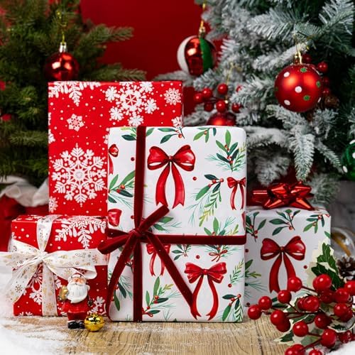 Yarcony Christmas Wrapping Paper Jumbo Roll, Red and Green Wrapping Paper