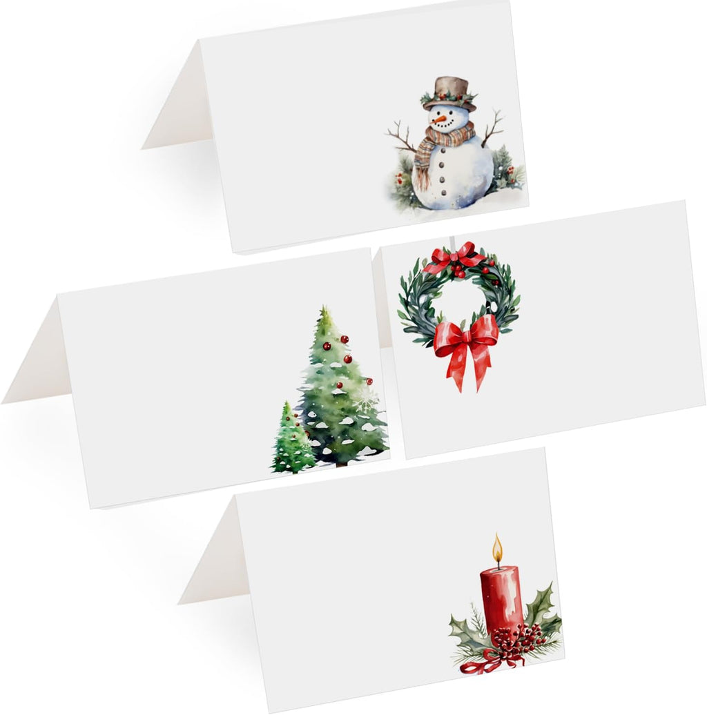 48 Pcs Christmas Buffet Food Labels, Christmas Themed Folded Place Cards and Tent Name Cards for Birthday and Baby Shower Party Table Setting Decorations Supplies (One)