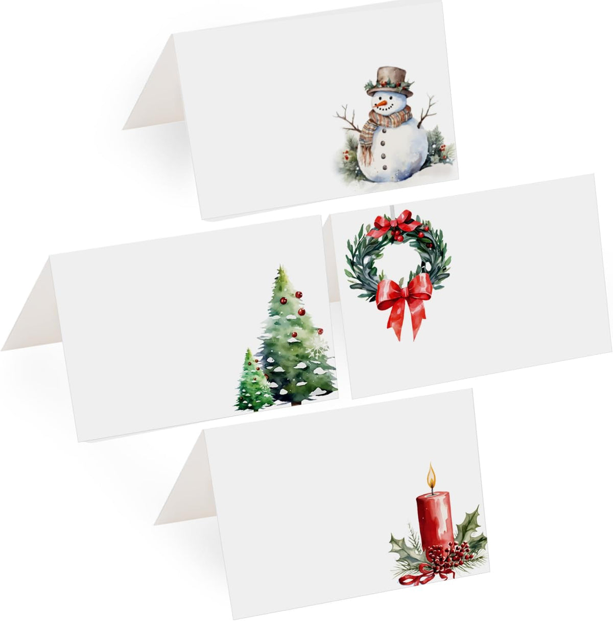 48 Pcs Christmas Buffet Food Labels, Christmas Themed Folded Place Cards and Tent Name Cards for Birthday and Baby Shower Party Table Setting Decorations Supplies (One)