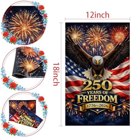 4th of July Decorations - 250th Anniversary Garden Flag | 250 Years of Freedom 1776-2026 Merchandise Double Sided Patriotic Banner, Fourth of July Decor for Garden Yard Porch Patio Lawn Outdoor Outside Accessories