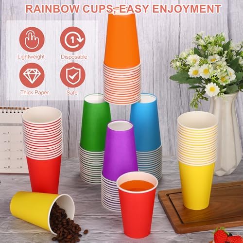 Kochorie 100 Pack 12 Ounce Disposable Rainbow Paper Cups, Colorful Party Cups, Drinking Birthday Cups for Holiday Party Supplies DIY Crafts, 6 Colors