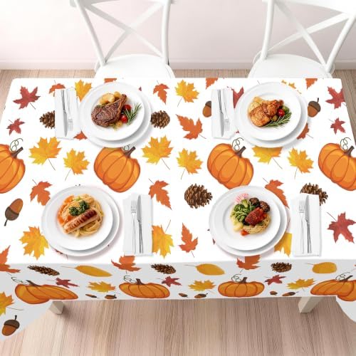 Childom 3 Pack Thanksgiving Tablecloth,Thanksgiving Decorations 54x108 Inch Disposable Plastic Tablecloth,Fall Pumpkin Maple Leaf Party Table Cover for Home Table Decor Dinner Birthday Party Supplies