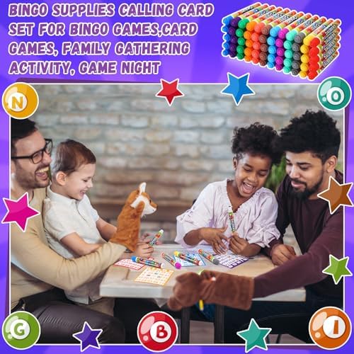 Crtiin 228 Pack Game Cards and Dot Daubers Set Includes 180 Bingo Cards and 48 Dot Markers Supplies Calling Card Set for Kids Preschool Children, Large Groups, Family Gathering Activity, Game Night