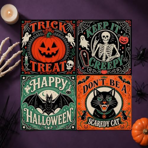 50Pcs Vintage Halloween Paper Napkins - 4 Designs 2-Ply, 6.5 × 6.5 inchs