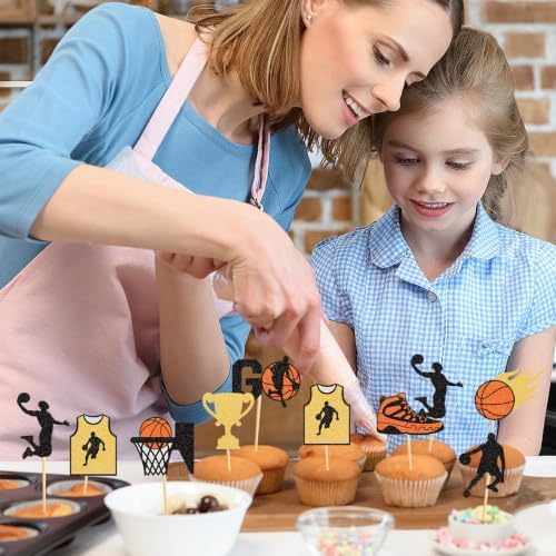 Hooqict 40Pcs Basketball Cupcake Toppers Basketball Birthday Party Cupcake Topper Cake Decorations for Kids Baby Shower Sports Theme Party Decorations Supplies