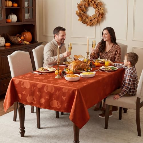 Romanstile Fall Jacquard Rectangle Tablecloth, Thanksgiving Pumpkin
