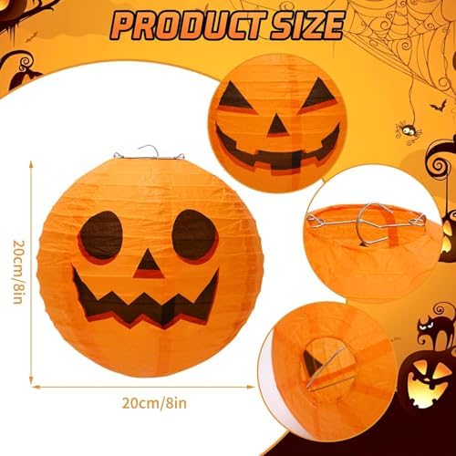 DECYOOL 12PCS Halloween Pumpkin Paper Lanterns, Hanging Jack O Lantern Set