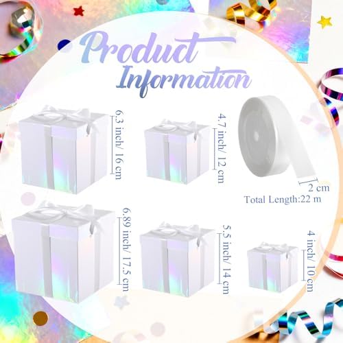 Cholemy 5 Pcs Square Nesting Boxes with Lid Assorted Sizes,Iridescent