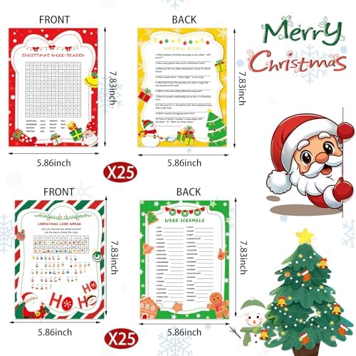LOAVER 54 Pcs Christmas Trivia Party Game Cards,Christmas Code Break Trivia Scramble Game Cards Set Guessing Activity for Xmas Vacation Party Game Supplies Coworkers Holiday Activity