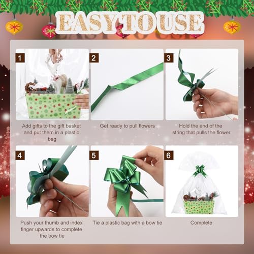 Moinchore 12 Pcs Christmas Elf Basket for Gifts Empty 9.8x6.5'' Red Green Stripe Dot Gift Basket Empty to Fill with Handles, Bows, Plastic Bags and Twist Ties for Holiday Birthday Wedding Party Favor