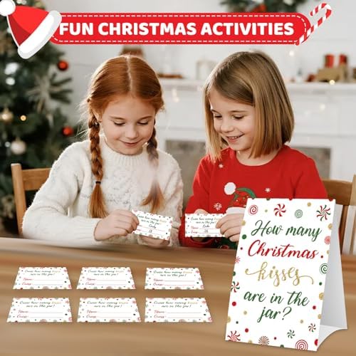COCHIE Christmas Game for Family Office Large Groups Party Adults, Xmas Guess How Many Kisses are in The Jar Games, Winter Holiday Families Classroom Activities with Guess Cards - 30 Players (Candy)