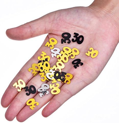 Shappy 1700pcs Number 30 Glitter Confetti for Birthday Gold Black Silver