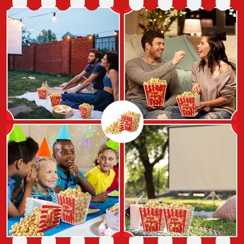 12 Pcs Popcorn Buckets Reusable Red White Classic Striped