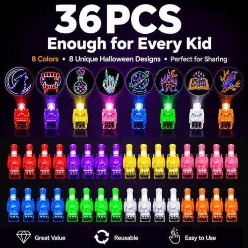 36 PCS Halloween Finger Lights Party Favors for Kids, LED Light-Up Toys