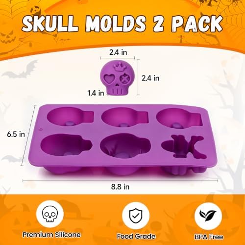 Halloween 2-Pack Skull Silicone Baking Molds Pan - 6-Cavity for Cakelet & Chocolate, BPA-Free Food Grade, Non-Stick Easy Release & Dishwasher Safe