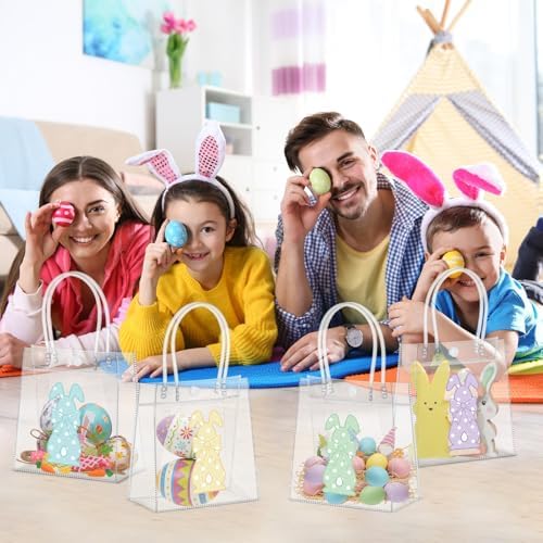 Aliceset 24 Pcs Clear PVC Gift Bags with Handle, Rabbit Goodie Bags