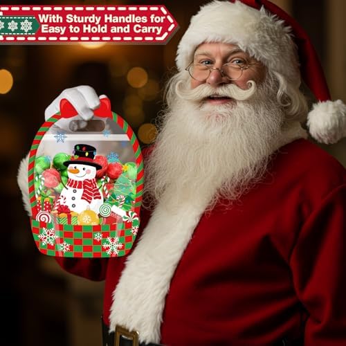 Fuutreo 50 Pcs Christmas Gift Bags, Clear Santa Resealable Plastic Pouches