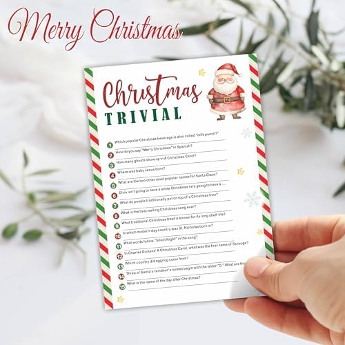30 Pack Christmas Party Game Cards - Christmas Trivial - Cute Santa Design Fun Xmas Games Activity for Office Groups, Festive Events Xmas Party Decorations (5" x 7",with One Answer Cards) - A05