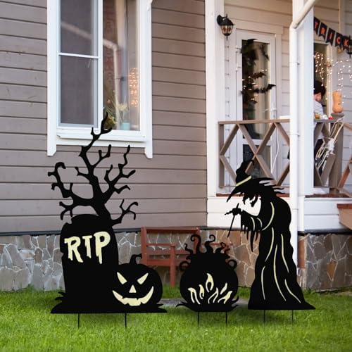 BRIGHTDECK 3 Pcs Halloween Witch Yard Signs Outdoor Decorations, Large