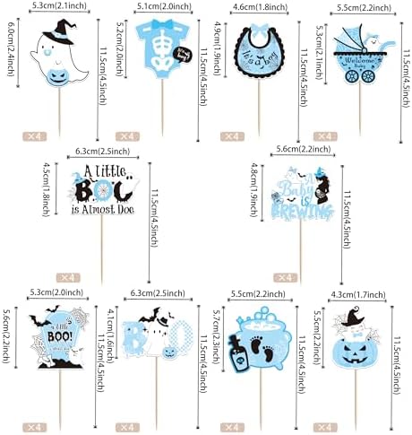 Rsstarxi 40 Pack Halloween Baby Shower Cupcake Topper Spooky Witch Cupcake Picks A Baby Is Brewing Cake Decorations for Happy Halloween Boo Gneder Reveal Boys Birthday Party Supplies Blue