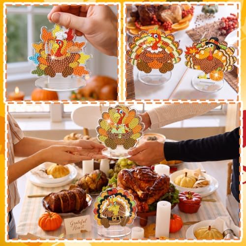 Kosiz 9 Pcs Thanksgiving Turkey Diamond Art Tabletop Decor Fall Diamond Art