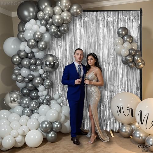 KatchOn 2Pcs Silver Fringe Backdrop 3.25x8ft Bachelorette Party Decorations